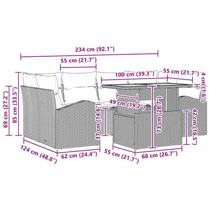 Garten-Sofa-Set mit Kissen 7 pcs Schwarz 100 x 55 x 73 cm