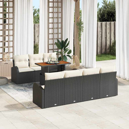 Garten-Sofa-Set 8 pcs Schwarz und Creme 100 x 55 x 73 cm