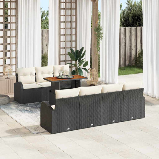 Garten-Sofa-Set 8 pcs Schwarz und Creme 100 x 55 x 73 cm