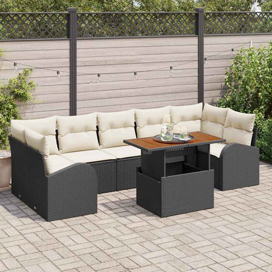 Garten-Sofa-Set 8 pcs Schwarz und Creme 100 x 55 x 73 cm