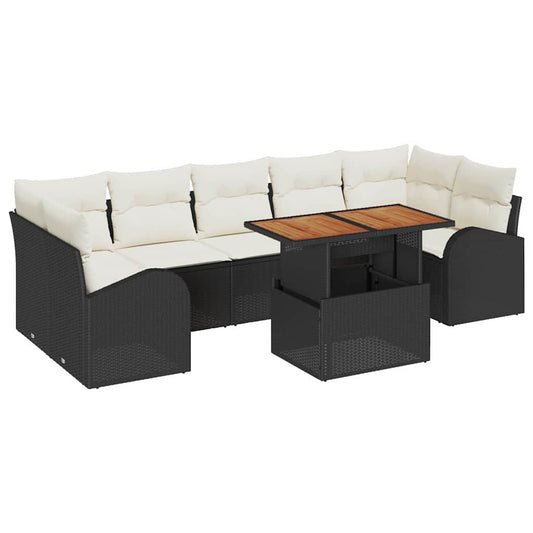 Garten-Sofa-Set 8 pcs Schwarz und Creme 100 x 55 x 73 cm