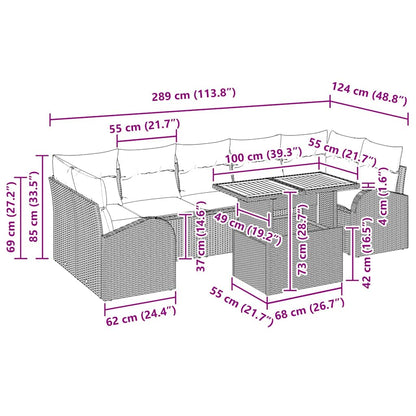 Garten-Sofa-Set mit Kissen 8 pcs Schwarz 100 x 55 x 73 cm