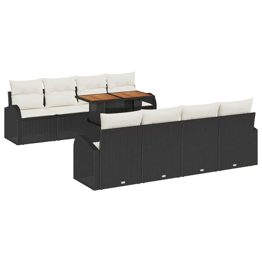 Garten-Sofa-Set 7 pcs Schwarz und Creme 100 x 55 x 73 cm