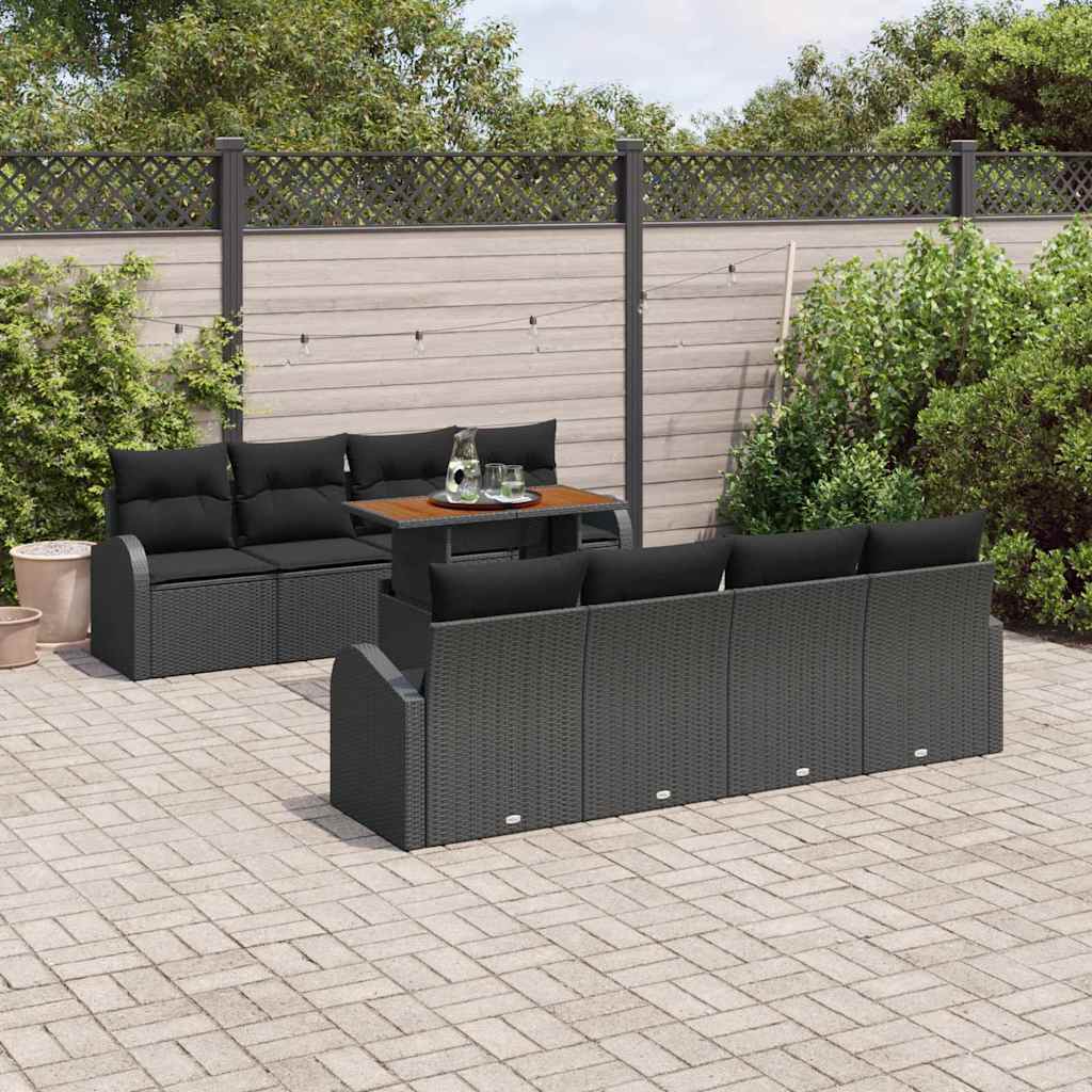 Garten-Sofa-Set mit Kissen 7 pcs Schwarz