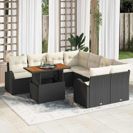 Garten-Sofa-Set 9 pcs Schwarz und Creme 100 x 55 x 73 cm