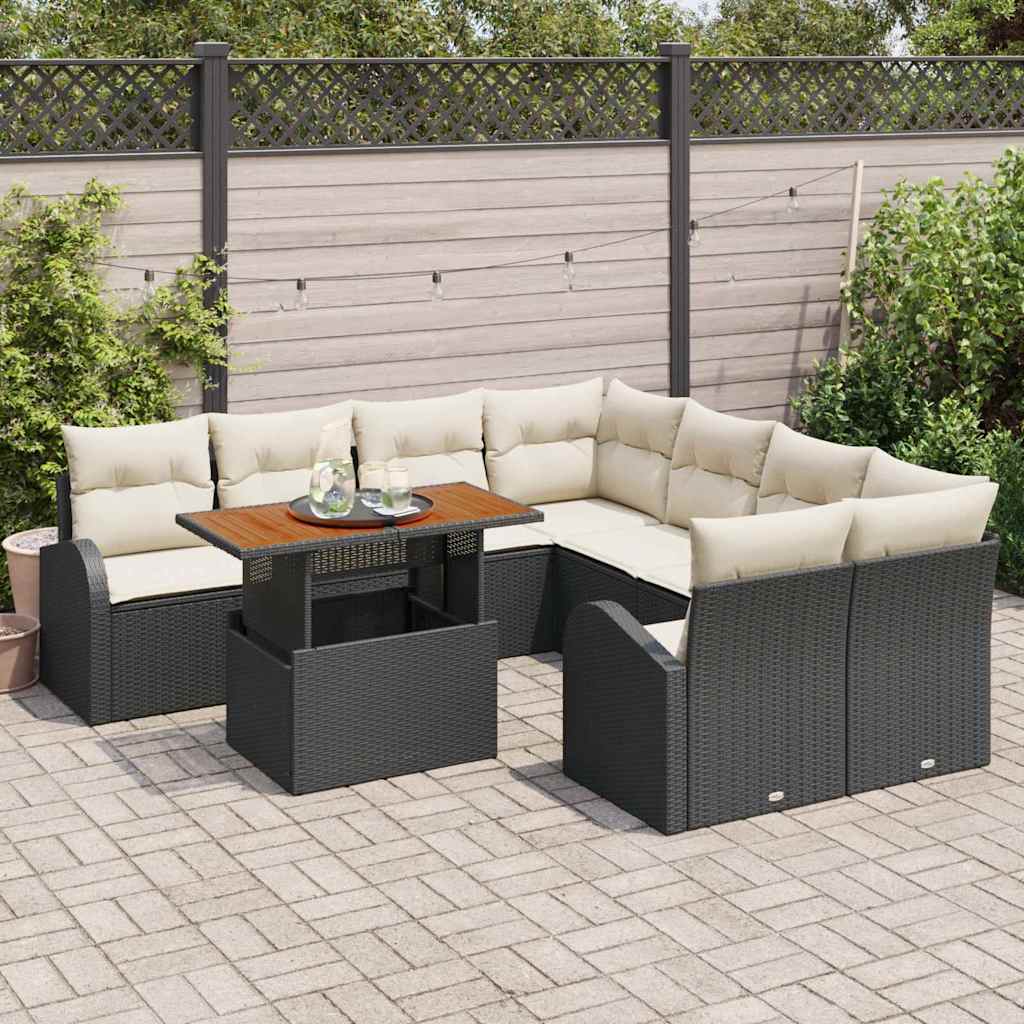 Garten-Sofa-Set 9 pcs Schwarz und Creme 100 x 55 x 73 cm