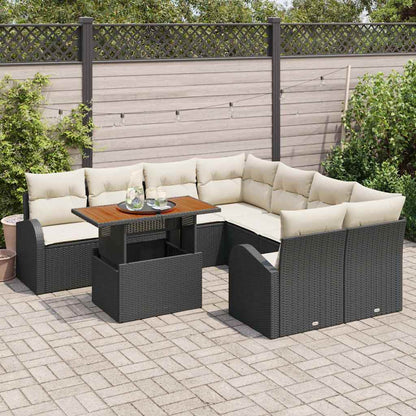 Garten-Sofa-Set 9 pcs Schwarz und Creme 100 x 55 x 73 cm