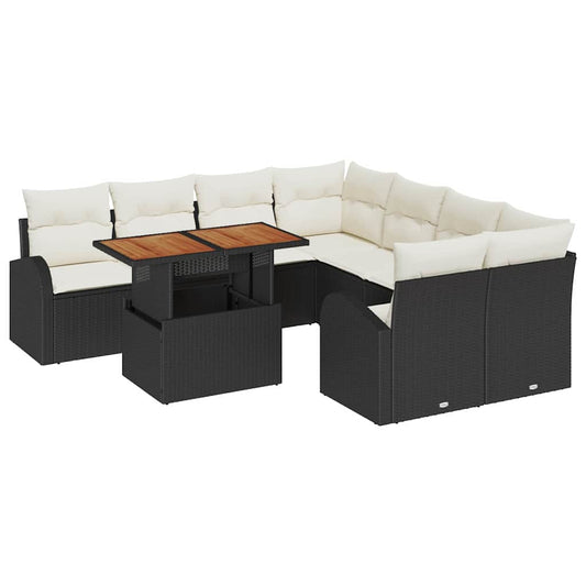 Garten-Sofa-Set 9 pcs Schwarz und Creme 100 x 55 x 73 cm