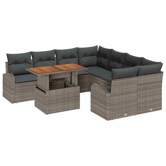 Garten-Sofa-Set mit Kissen 9 pcs Grau 100 x 55 x 73 cm