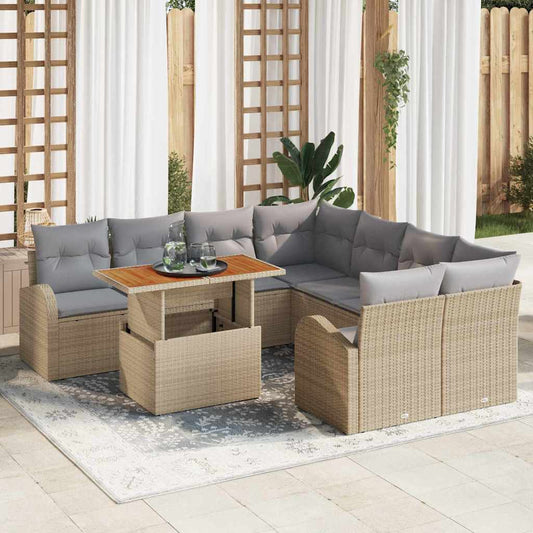 Garten-Sofa-Set 9 pcs Beige und Hellgrau 100 x 55 x 73 cm