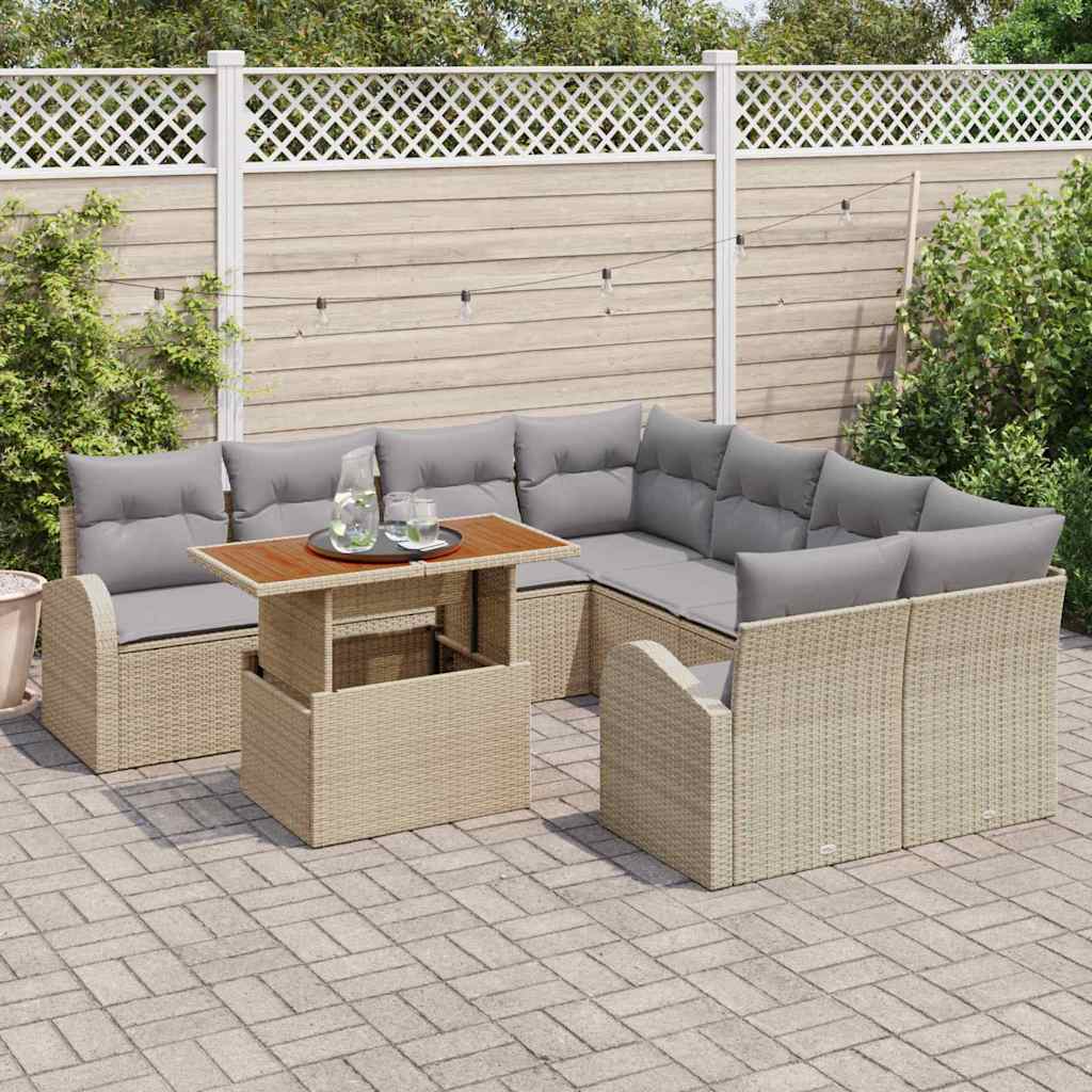 Garten-Sofa-Set 9 pcs Beige und Hellgrau 100 x 55 x 73 cm