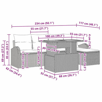 Garten-Sofa-Set mit Kissen 6 pcs Grau