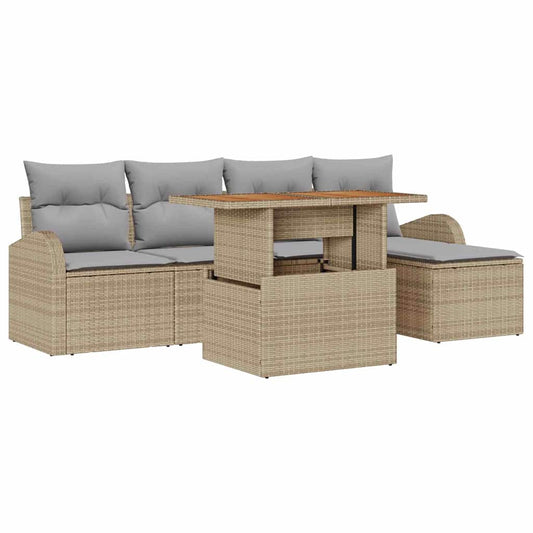 Garten-Sofa-Set mit Kissen 6 pcs Beige und Hellgrau