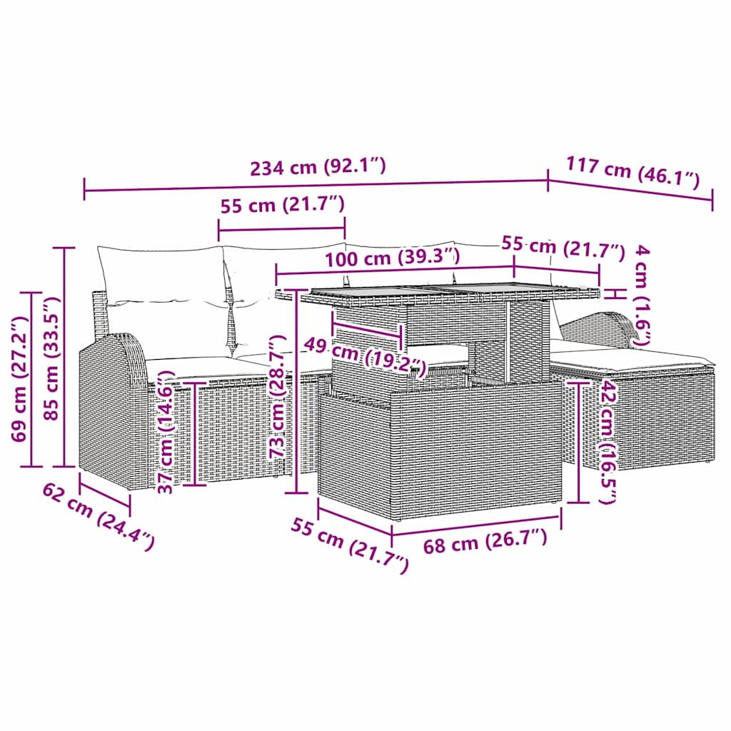 Garten-Sofa-Set mit Kissen 6 pcs Beige und Hellgrau