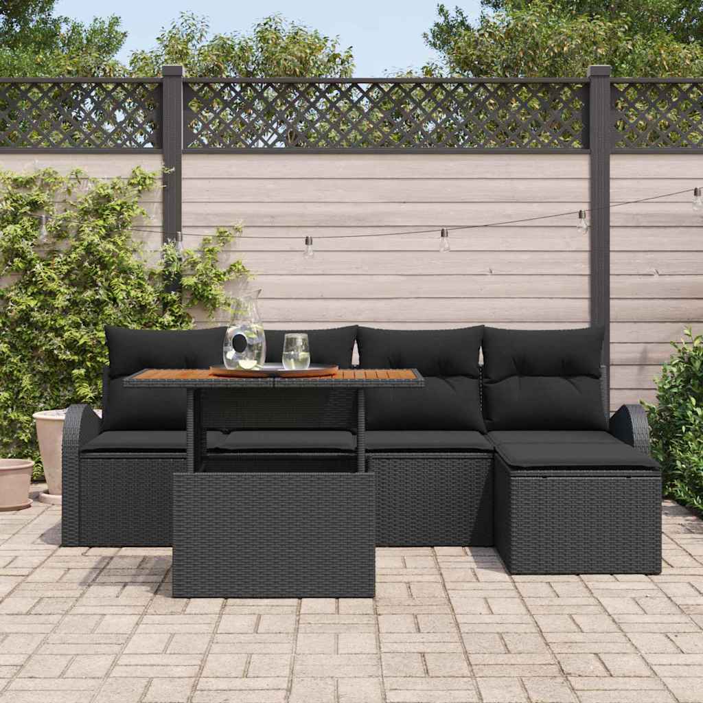 Garten-Sofa-Set mit Kissen 6 pcs Schwarz