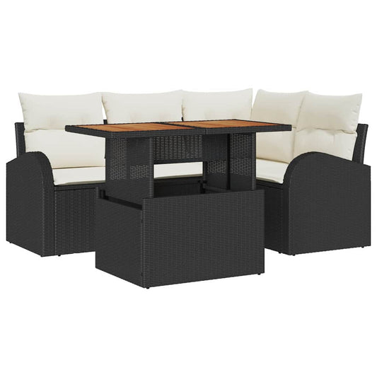 Garten-Sofa-Set 5 pcs Schwarz und Creme 100 x 55 x 73 cm