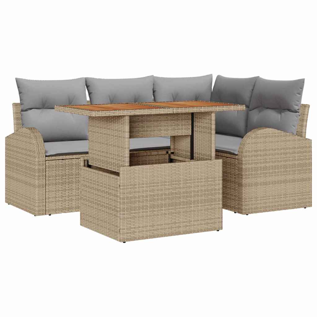 Garten-Sofa-Set 5 pcs Beige und Hellgrau 100 x 55 x 73 cm