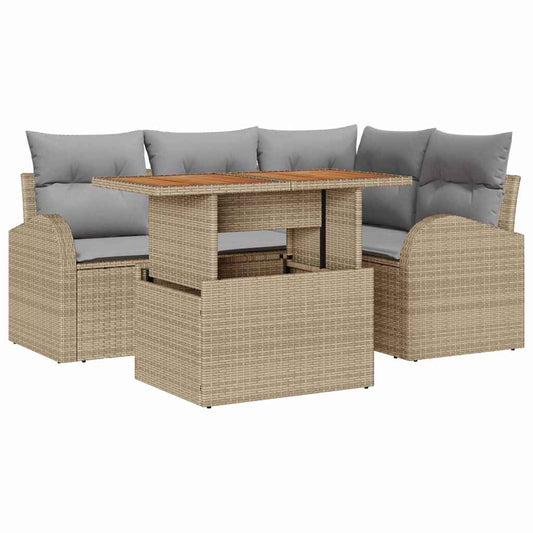 Garten-Sofa-Set 5 pcs Beige und Hellgrau 100 x 55 x 73 cm