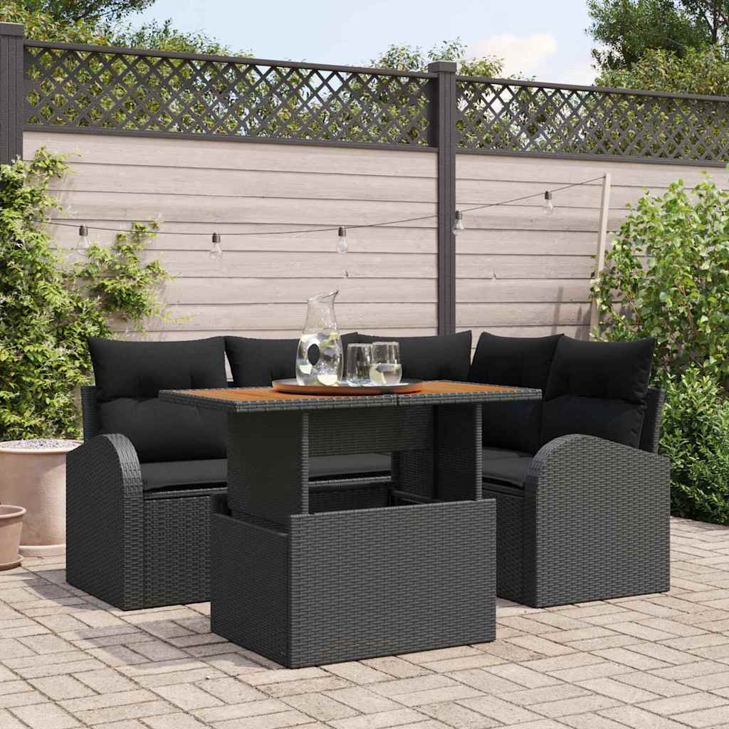Garten-Sofa-Set mit Kissen 5 pcs Schwarz 100 x 55 x 73 cm