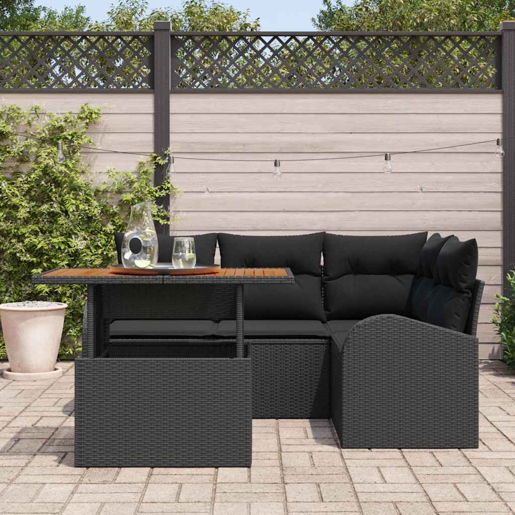 Garten-Sofa-Set mit Kissen 5 pcs Schwarz 100 x 55 x 73 cm