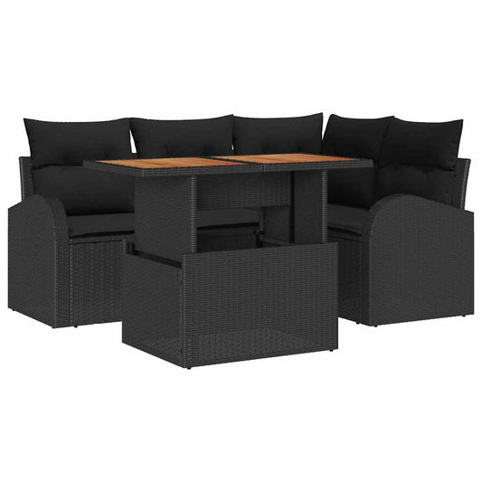 Garten-Sofa-Set mit Kissen 5 pcs Schwarz 100 x 55 x 73 cm