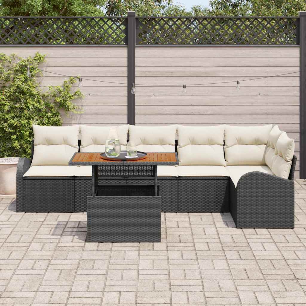 Garten-Sofa-Set 7 pcs Schwarz und Creme 100 x 55 x 73 cm
