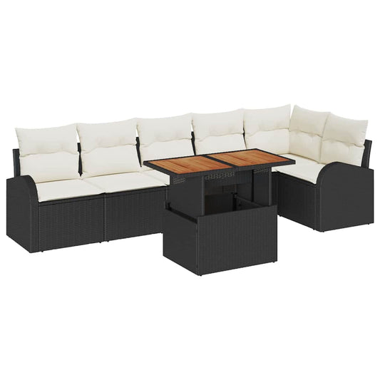 Garten-Sofa-Set 7 pcs Schwarz und Creme 100 x 55 x 73 cm