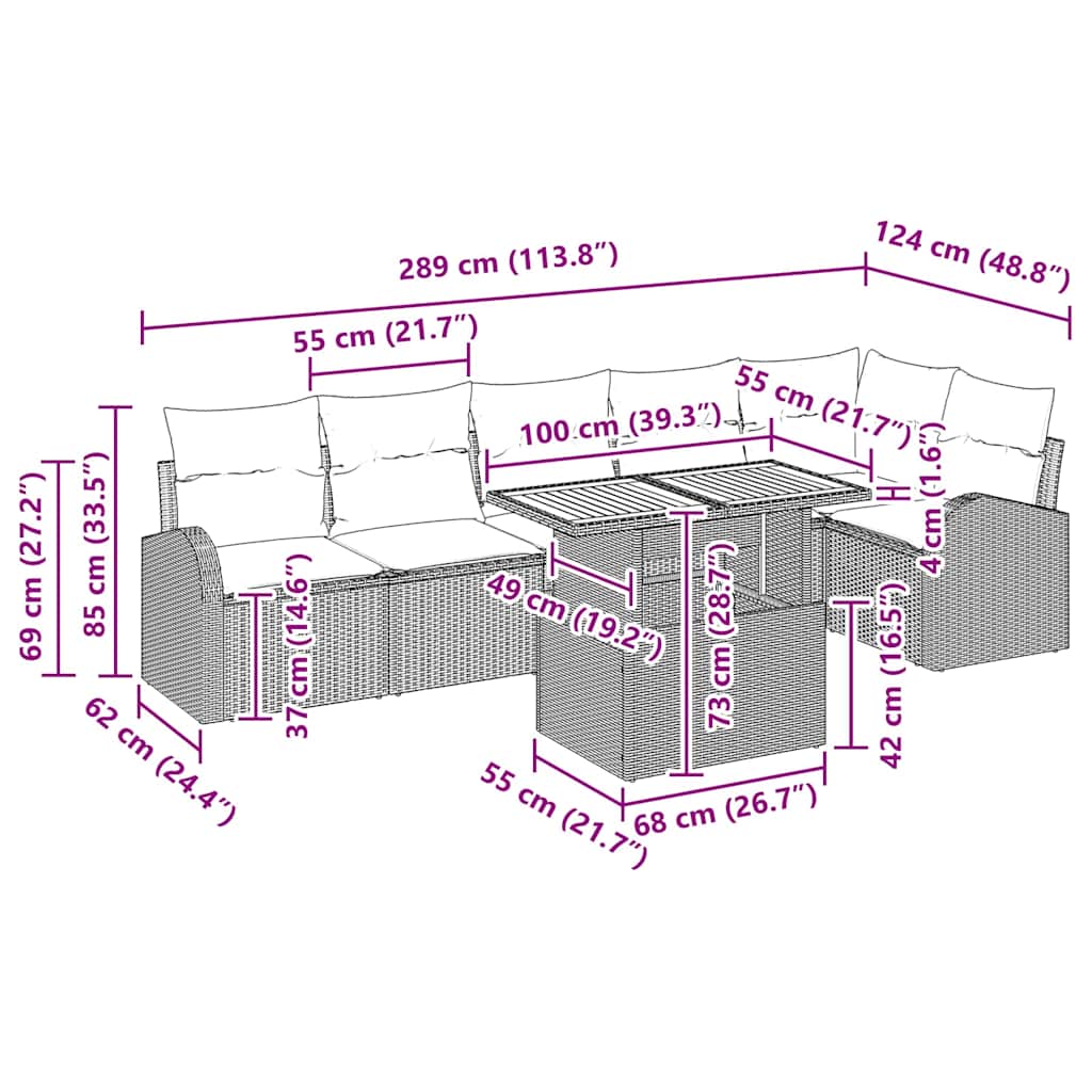 Garten-Sofa-Set 7 pcs Beige und Hellgrau 100 x 55 x 73 cm