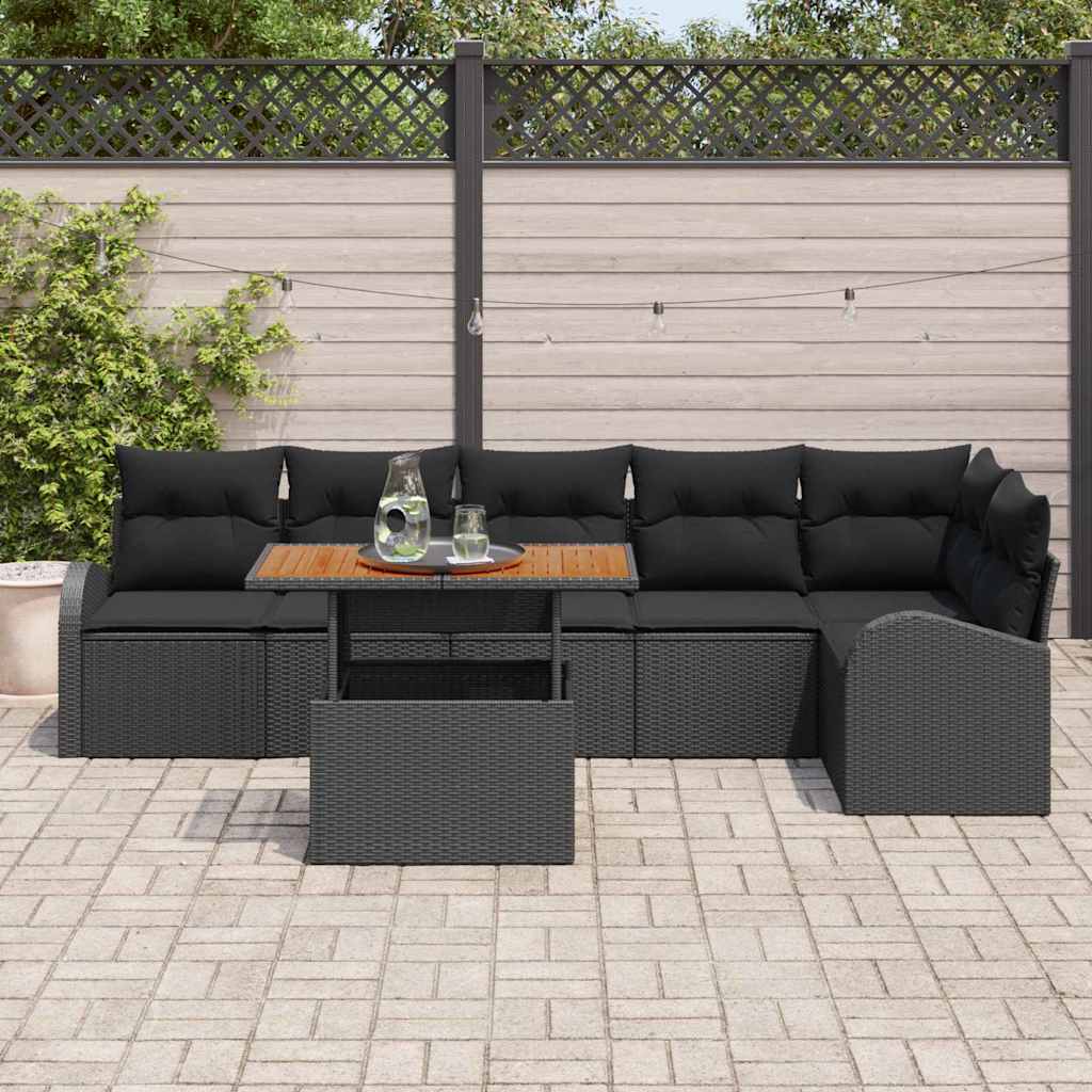 Garten-Sofa-Set mit Kissen 7 pcs Schwarz