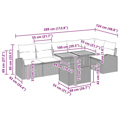 Garten-Sofa-Set mit Kissen 7 pcs Schwarz