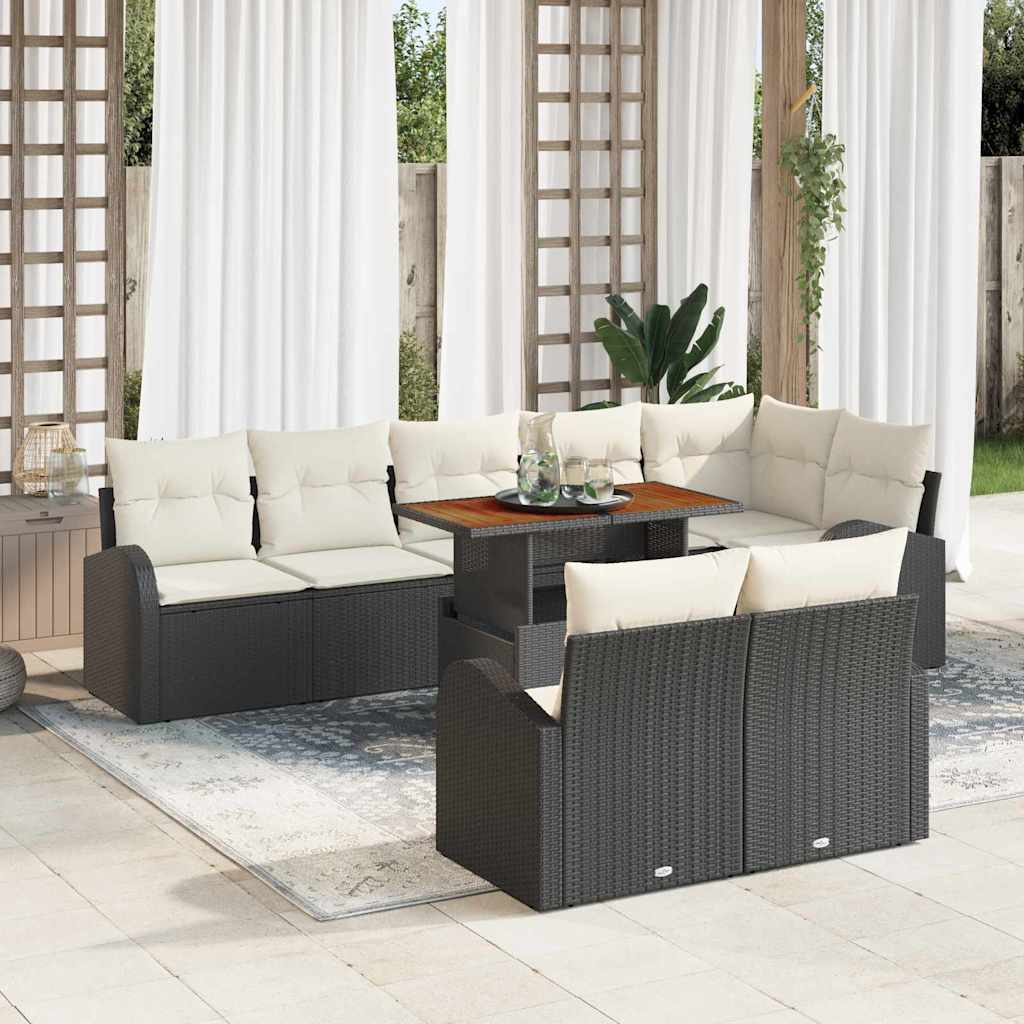 Garten-Sofa-Set 9 pcs Schwarz und Creme 100 x 55 x 73 cm
