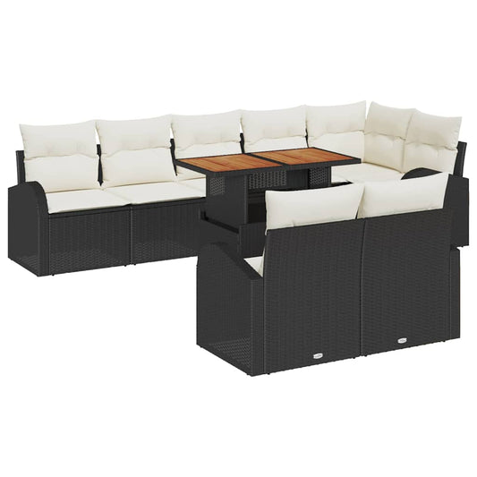 Garten-Sofa-Set 9 pcs Schwarz und Creme 100 x 55 x 73 cm