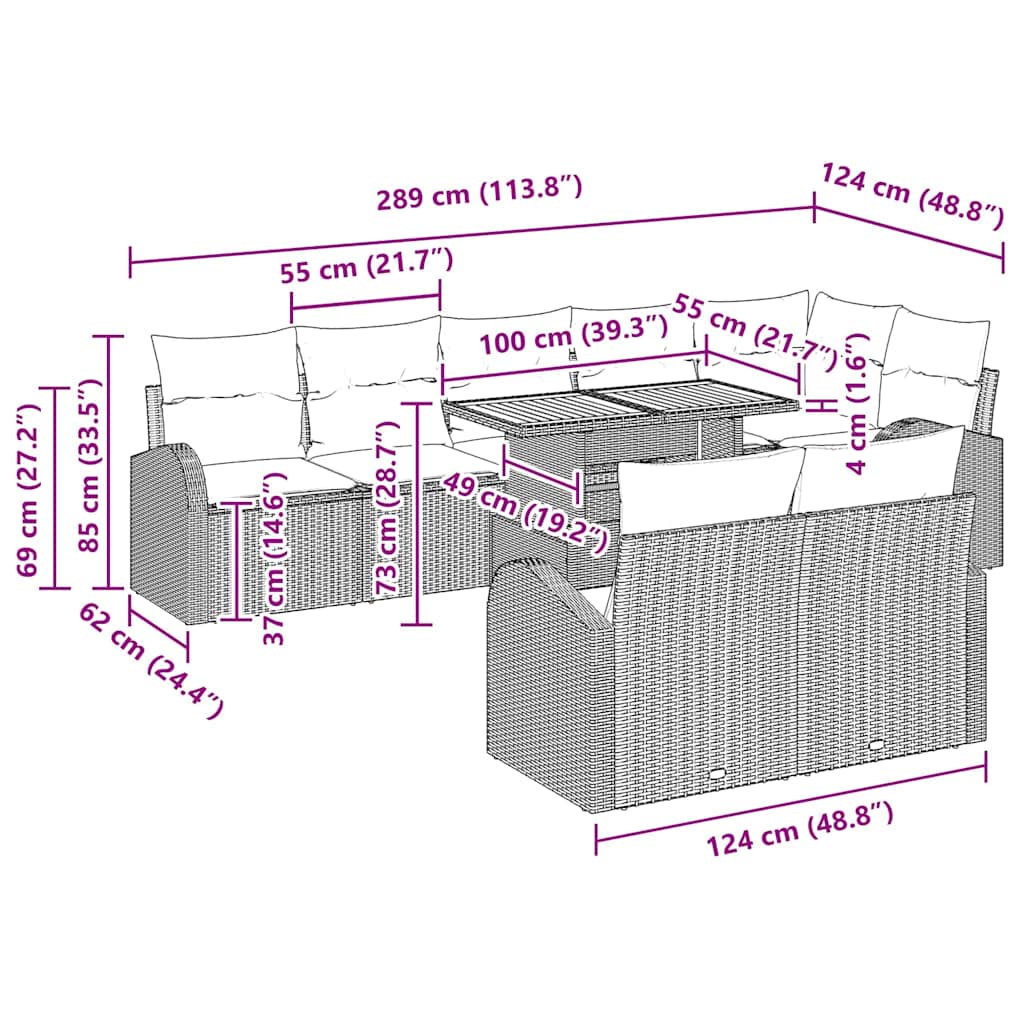 Garten-Sofa-Set 9 pcs Beige und Hellgrau 100 x 55 x 73 cm