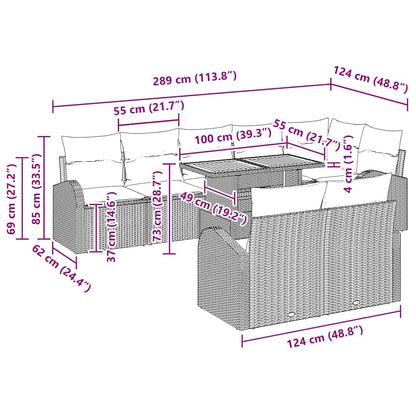 Garten-Sofa-Set 9 pcs Beige und Hellgrau 100 x 55 x 73 cm