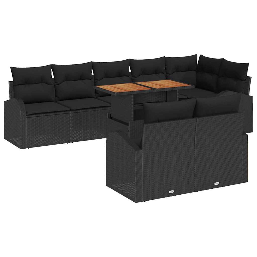 Garten-Sofa-Set mit Kissen 9 pcs Schwarz 100 x 55 x 73 cm