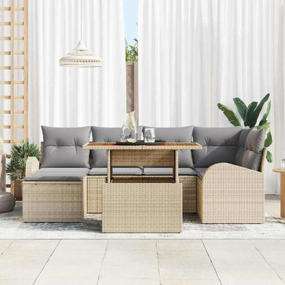 Garten-Sofa-Set mit Kissen 7 pcs Beige und Hellgrau