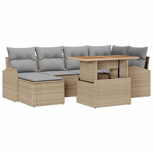 Garten-Sofa-Set mit Kissen 7 pcs Beige und Hellgrau