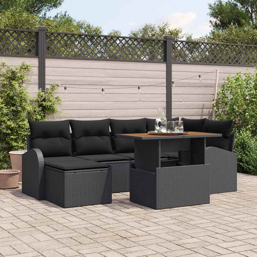 Garten-Sofa-Set mit Kissen 7 pcs Schwarz