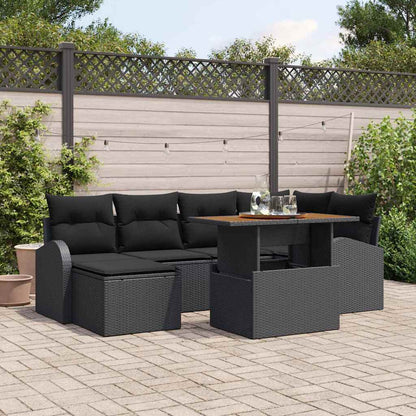Garten-Sofa-Set mit Kissen 7 pcs Schwarz