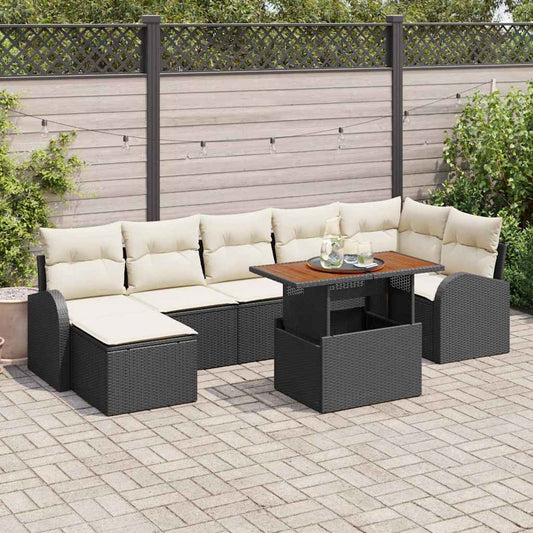 Garten-Sofa-Set mit Kissen 8 pcs Schwarz und Creme