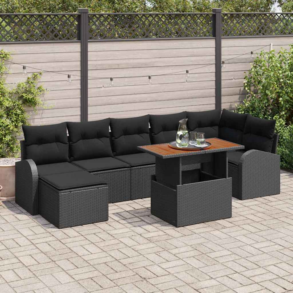 Garten-Sofa-Set mit Kissen 8 pcs Schwarz