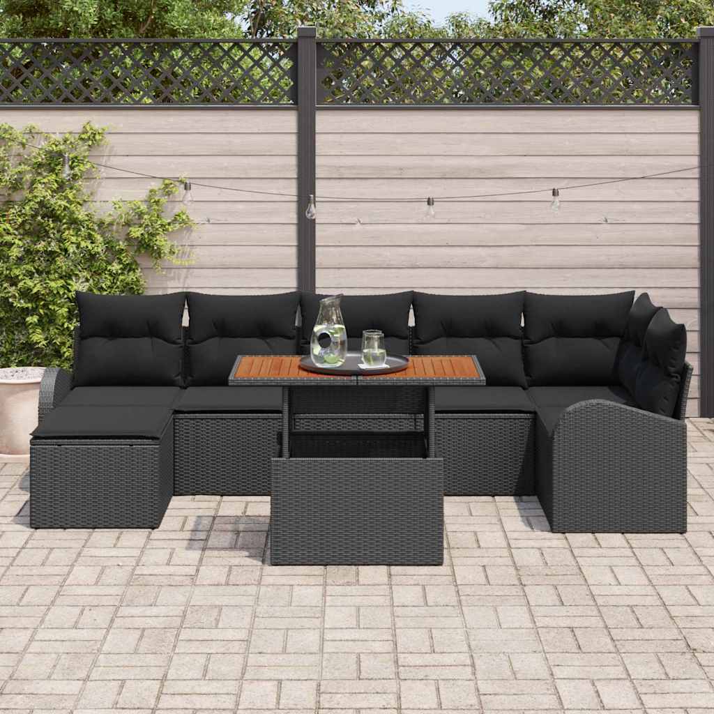 Garten-Sofa-Set mit Kissen 8 pcs Schwarz