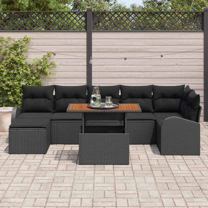 Garten-Sofa-Set mit Kissen 8 pcs Schwarz