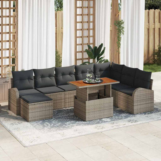 Garten-Sofa-Set mit Kissen 9 pcs Grau