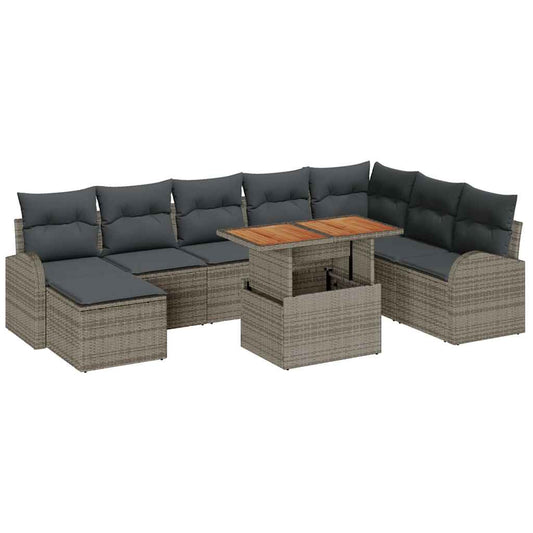 Garten-Sofa-Set mit Kissen 9 pcs Grau