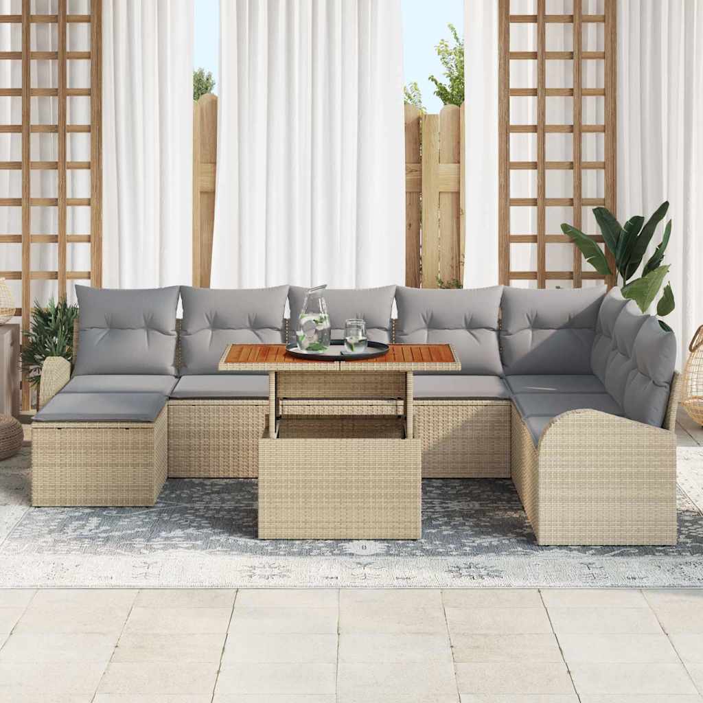 Garten-Sofa-Set mit Kissen 9 pcs Beige und Hellgrau