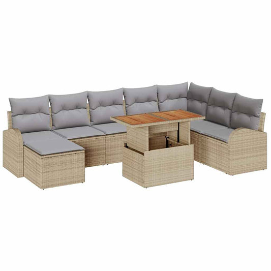 Garten-Sofa-Set mit Kissen 9 pcs Beige und Hellgrau