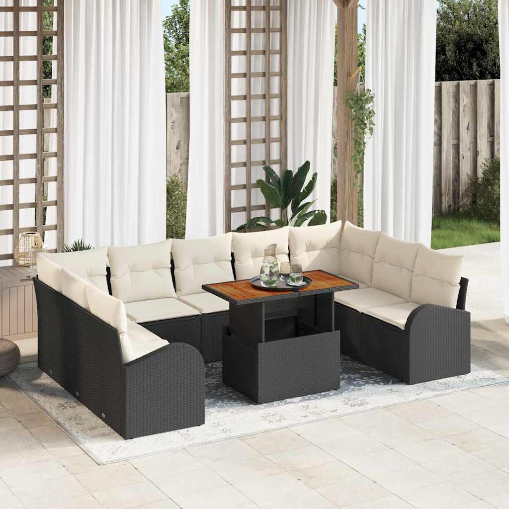 Garten-Sofa-Set 10 pcs Schwarz und Creme 100 x 55 x 73 cm