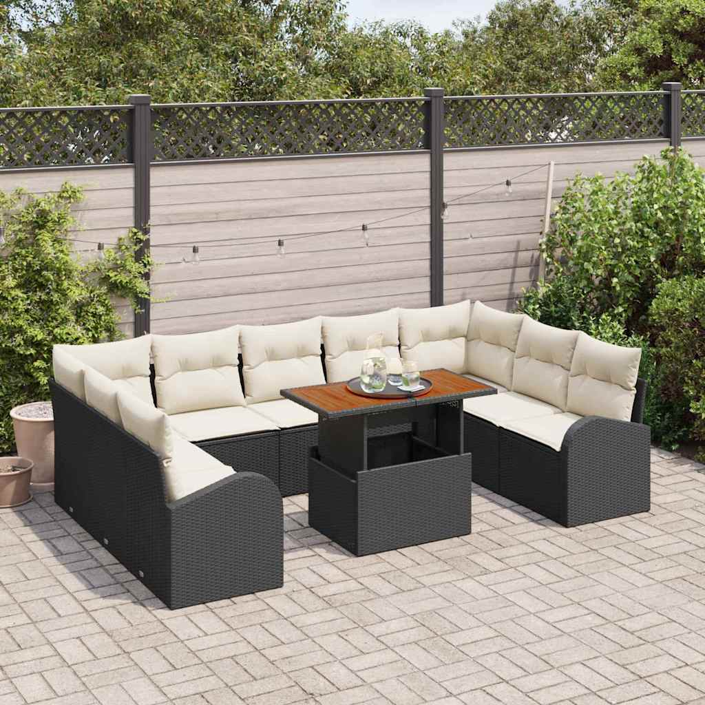 Garten-Sofa-Set 10 pcs Schwarz und Creme 100 x 55 x 73 cm