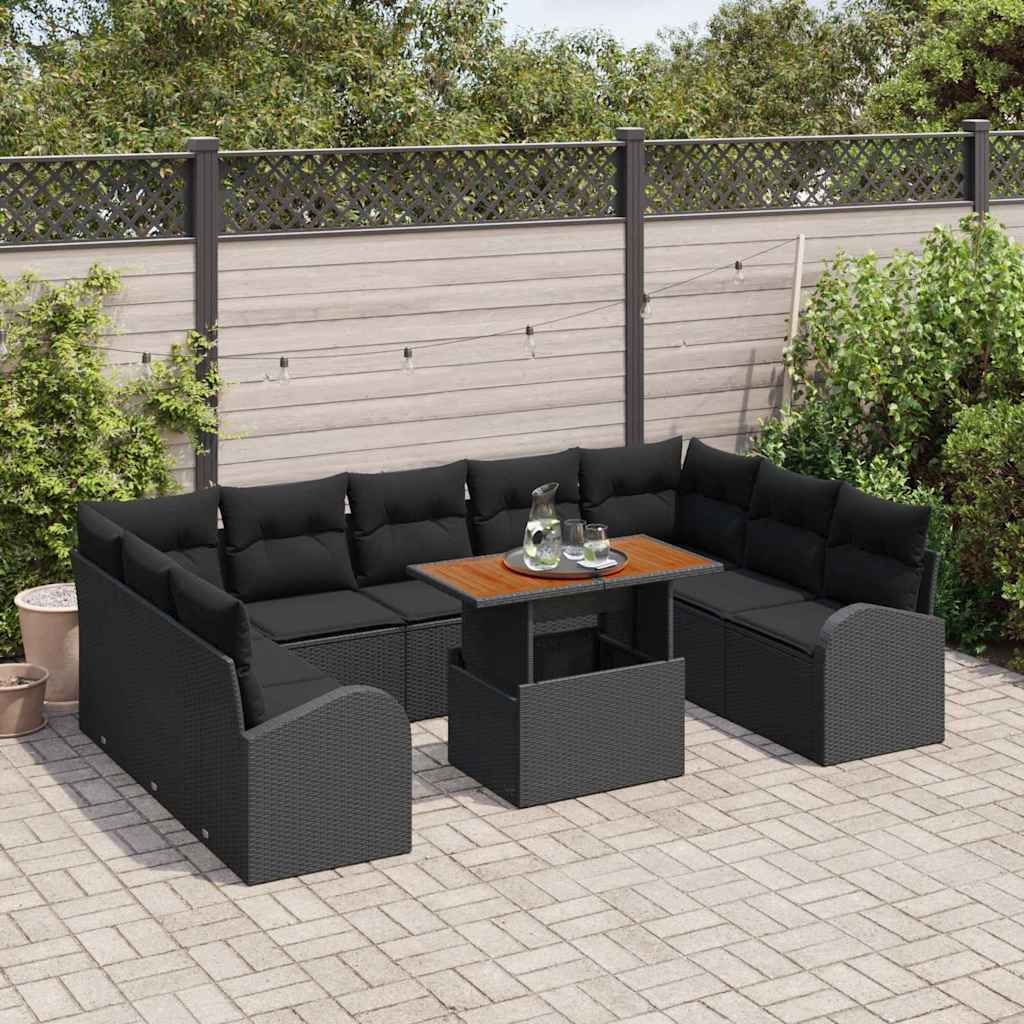 Garten-Sofa-Set mit Kissen 10 pcs Schwarz 100 x 55 x 73 cm